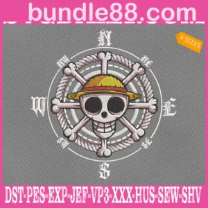 One Piece Straw Hat Pirates Skull Embroidery Design