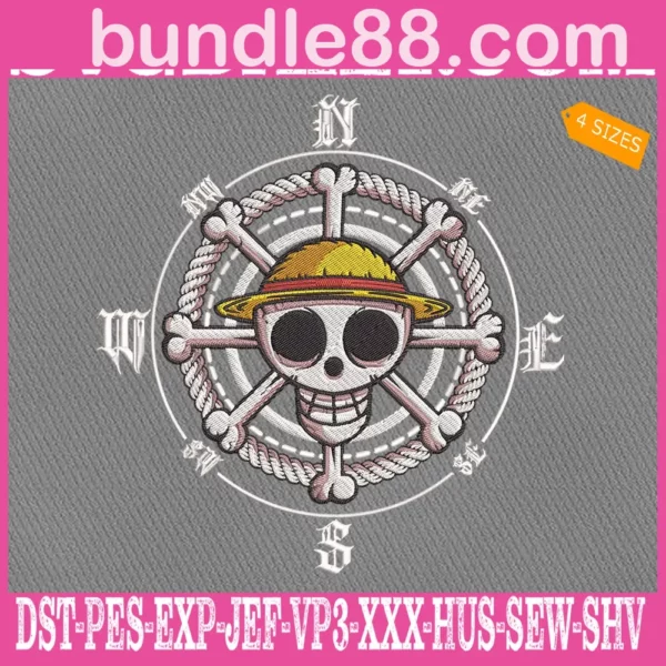 One Piece Straw Hat Pirates Skull Embroidery Design