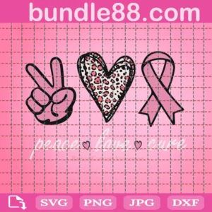 Peace Love Cure Breast Cancer Awareness Svg