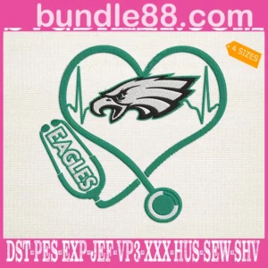 Philadelphia Eagles Heart Stethoscope Embroidery Files