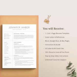 Resume Template, Professional Modern Resume Template for Pages