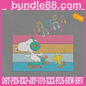 Retro Snoopy Listening Music Embroidery Files