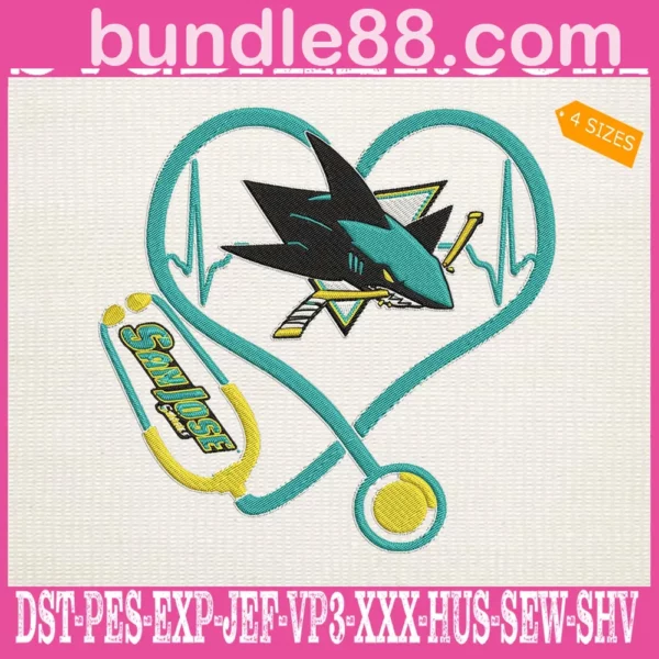 San Jose Sharks Heart Stethoscope Embroidery Files
