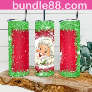 Santa Christmas Glitter 20oz Tumbler Skinny