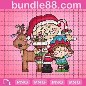 Santa Claus With Elf And Reideer Png