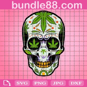 Skull with Weed Leaves
