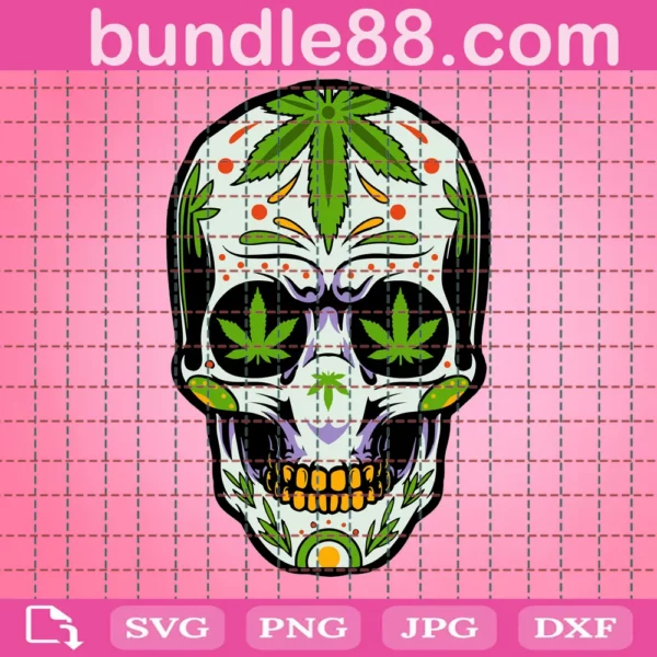 Skull with Weed Leaves