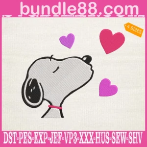 Snoopy Face Heart Embroidery Files