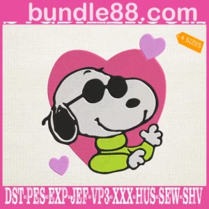 Snoopy Heart Face Embroidery Files