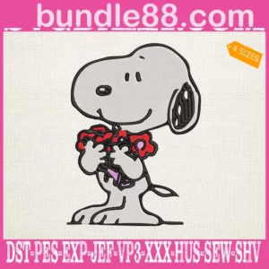 Snoopy With Flower Embroidery Files