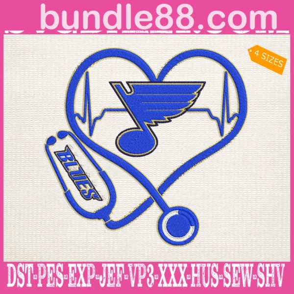 St. Louis Blues Heart Stethoscope Embroidery Files