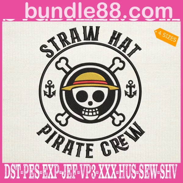 Straw Hat Pirate Crew One Piece Logo Embroidery Design