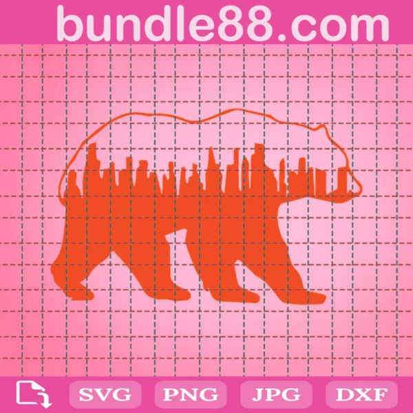 Vintage Downtown Chicago City Skyline Walking Bear Novelty Svg