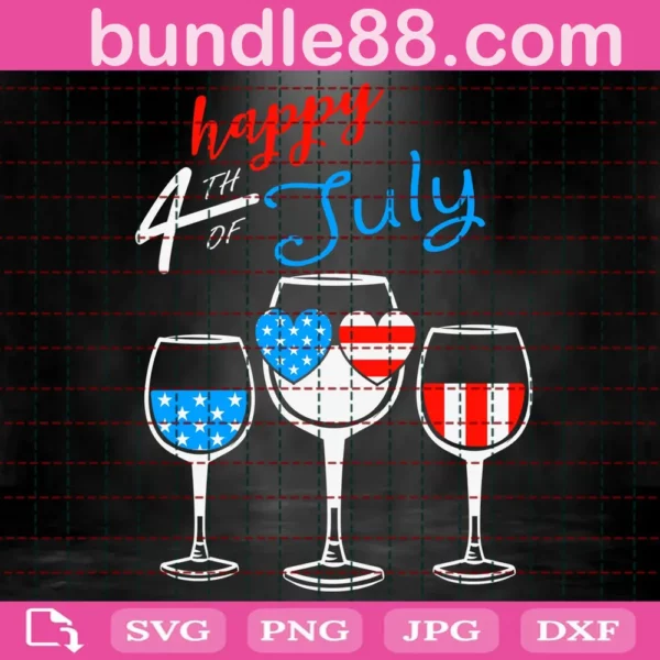 Wine Glasses Happy 4Th Of July Svg