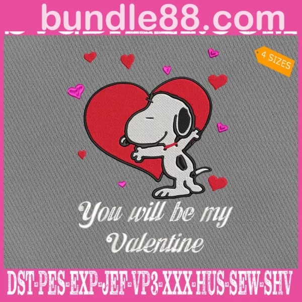 You Will Be My Valentine Snoopy Embroidery Files