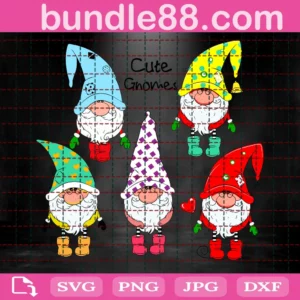 Cute Gnome Clipart, Svg Png Dxf Eps Cricut Files Invert