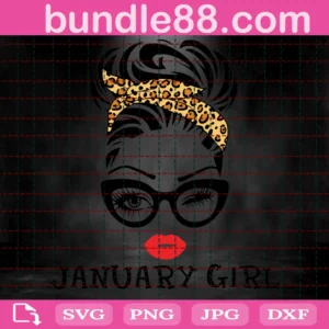 Leopard January Girl Clipart Happy Birthday, Downloadable Files Invert