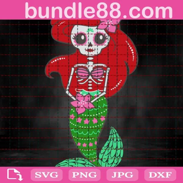 Skull Ariel Mermaid Clipart, Svg Png Dxf Eps Digital Download Invert